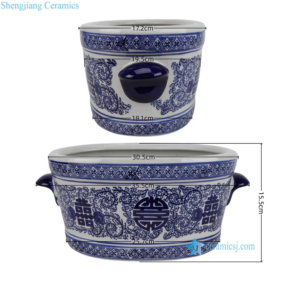 Wholesale Affordable Blue and White Floral Motif Ceramic Houseplant Growers with Handles