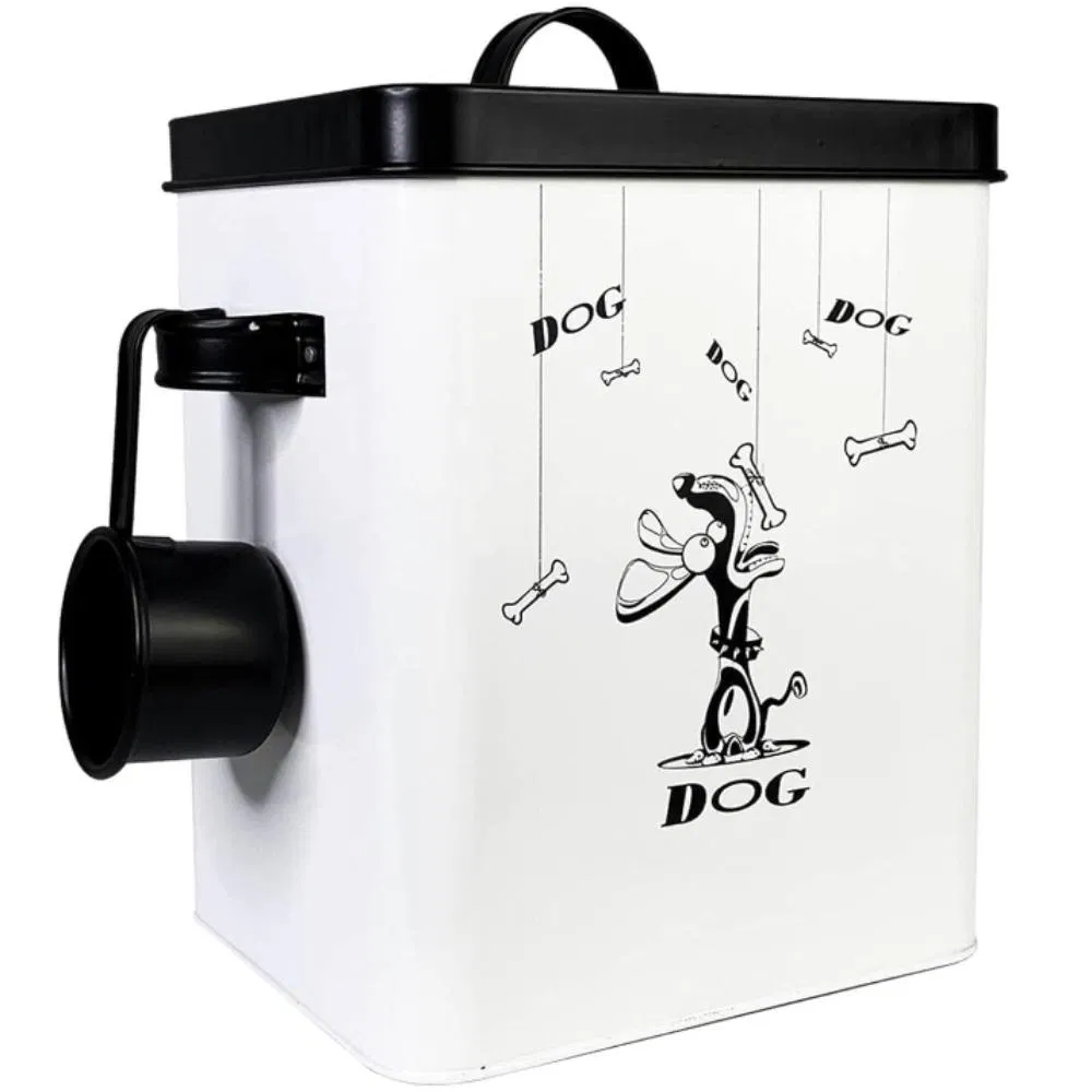 Steel Sealed Cute Dog Treat Pot with Scoop Set for Long-Stem Storage