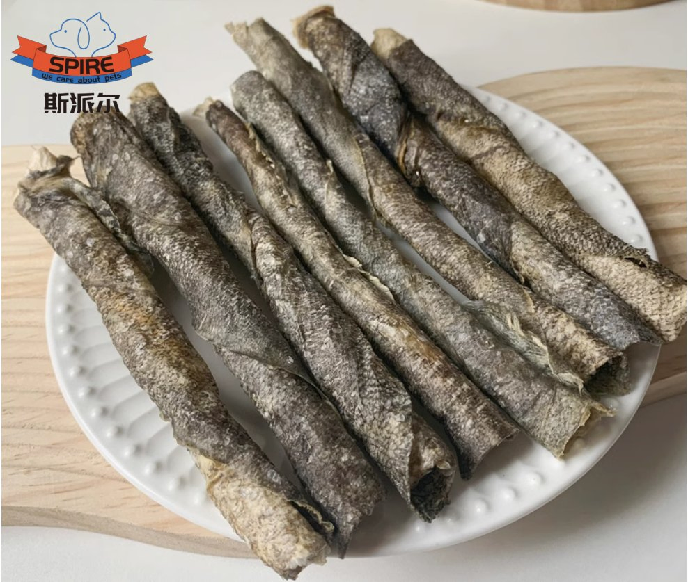 Custom Package Spire Pet Supply Food Factory Deep Sea Cod Skin Stick for Cat Dog Treats
