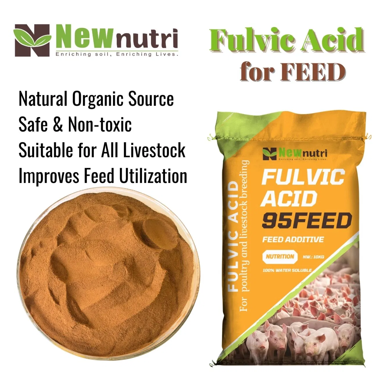 Natural Fulvic Acid for Better Feed Efficiency Feed-Grade Animal Nutrition