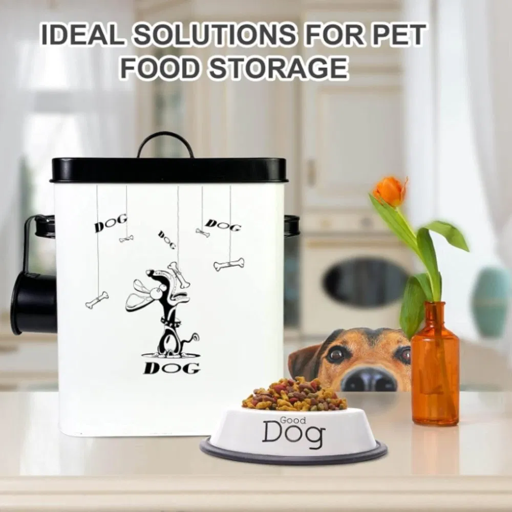 Steel Sealed Cute Dog Treat Pot with Scoop Set for Long-Stem Storage