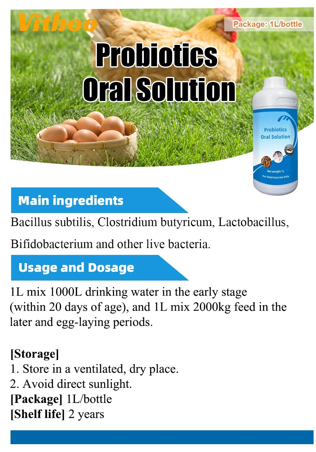 Livestock Probiotics Oral Solution Poultry Liquid Feed Additive Intestinal Support Veterinary
