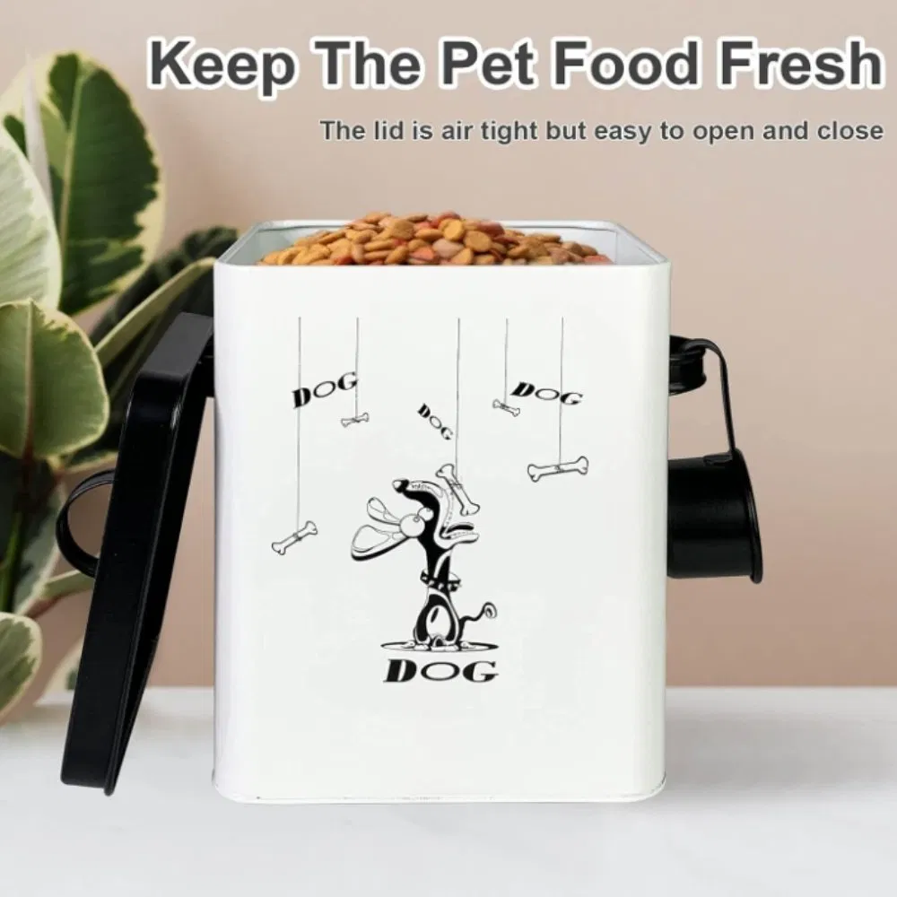 Steel Sealed Cute Dog Treat Pot with Scoop Set for Long-Stem Storage