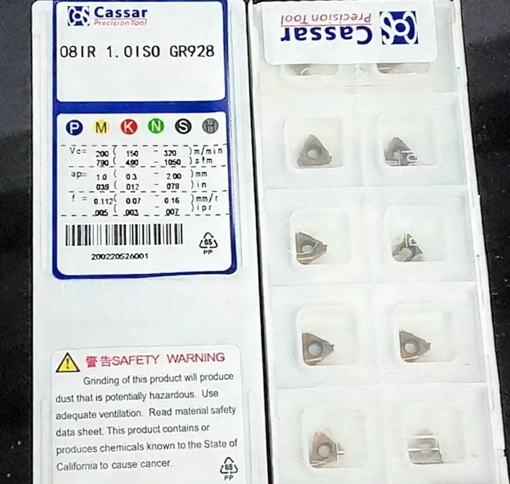 Cassar Internal Thread Tools Threading Inserts Tip 06IR/08IR/11IR/16IR/22IR AG60/55/1.5/2.0/3.0 ISO Gr520/ Gr928