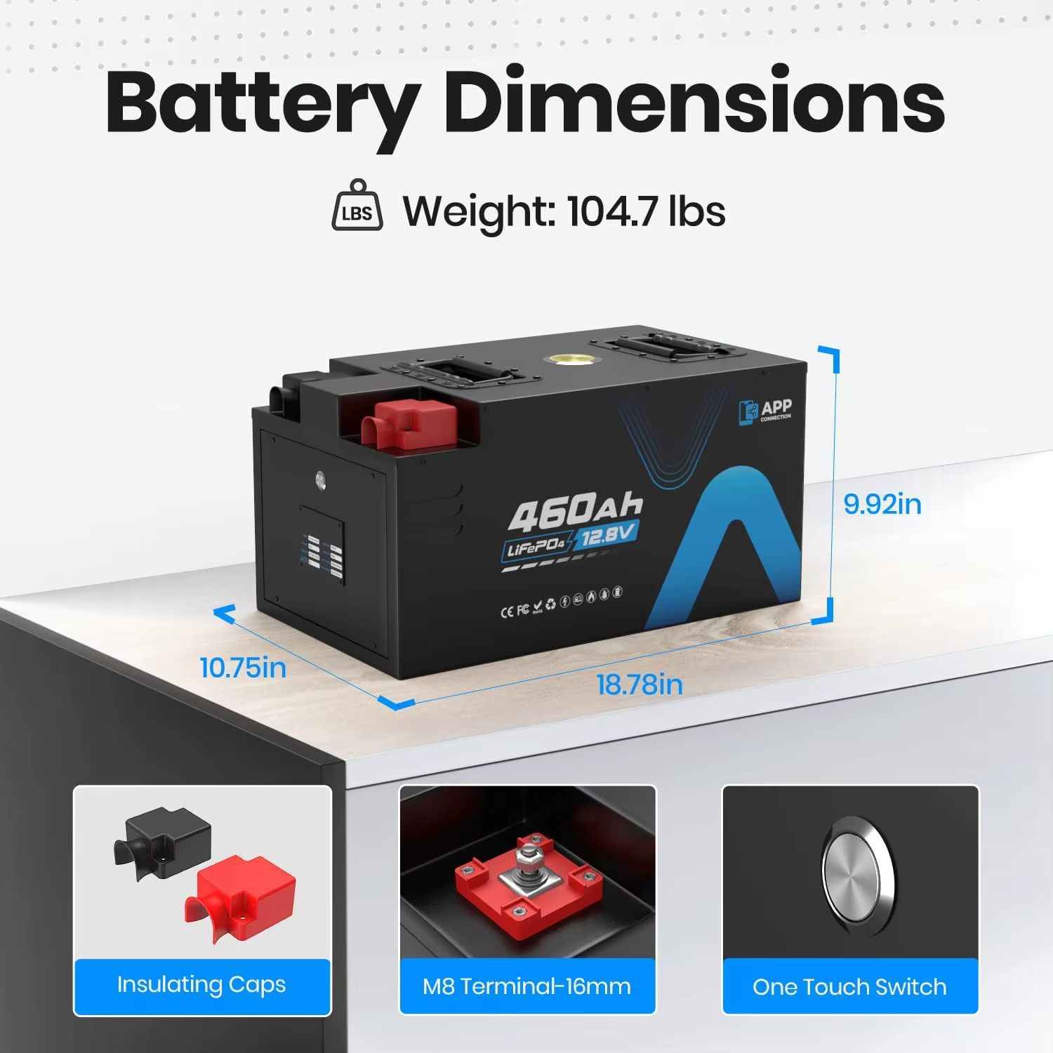 POWER Pack 12V 460Ah LiFePO4 RV Battery Low Temp Cutoff APP Monitoring Built-in 250A BMS 3200W Load 5880Wh Usable Energy 5000+