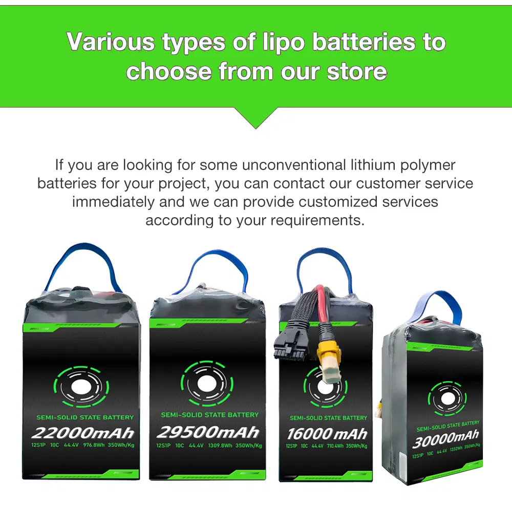 Customized Solid State Drone Fpv 60000mAh 6s/12s/14s/18s/24s 10c/20c Lipo Battery Lithium Ion Pack