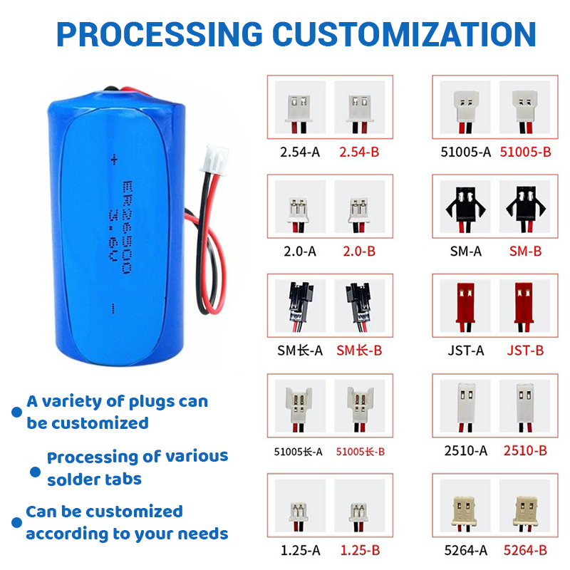 Li/SOCl2 Lithium Thionyl Chloride Battery ER18505 7.4V 700mAh with Cable and Connector for Juicer Machine