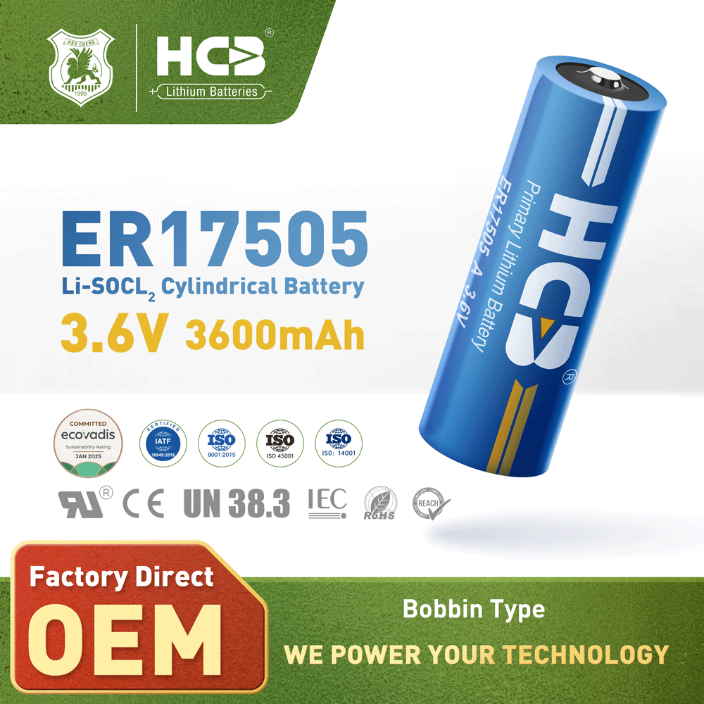 HCB Non-Rechargeable Long Life 3600mAh 3.6V ER17505 a Size Lithium Thionyl Chloride Battery Brands