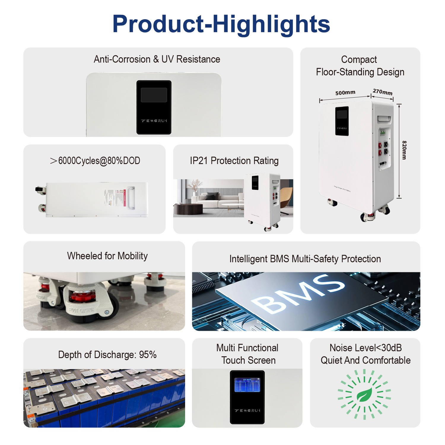 Floor-Standing 16kWh 51.2V 314Ah 80%~95% DoD Adjustable Mobile Solaire Lithium Iron Phosphate Battery Pack For Residential