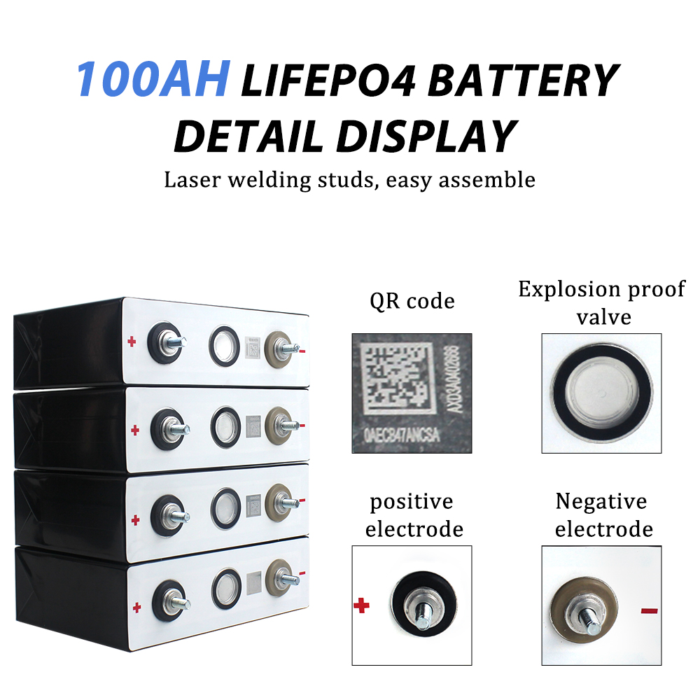 BYD 3.2V 100Ah 4C High Rate Discharge Lifepo4 Rechargeable Batteries for DIY 12V 24V 48V Solar Energy System RV Boat Car Audio