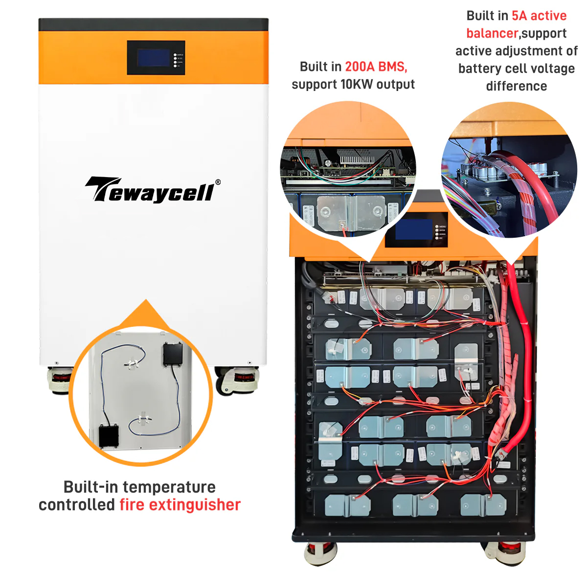 Tewaycell 15kWh 48V 314Ah LiFePO4 Home Energy Storage Battery All in One Mobile ESS with Wheels 6000+ Cycles