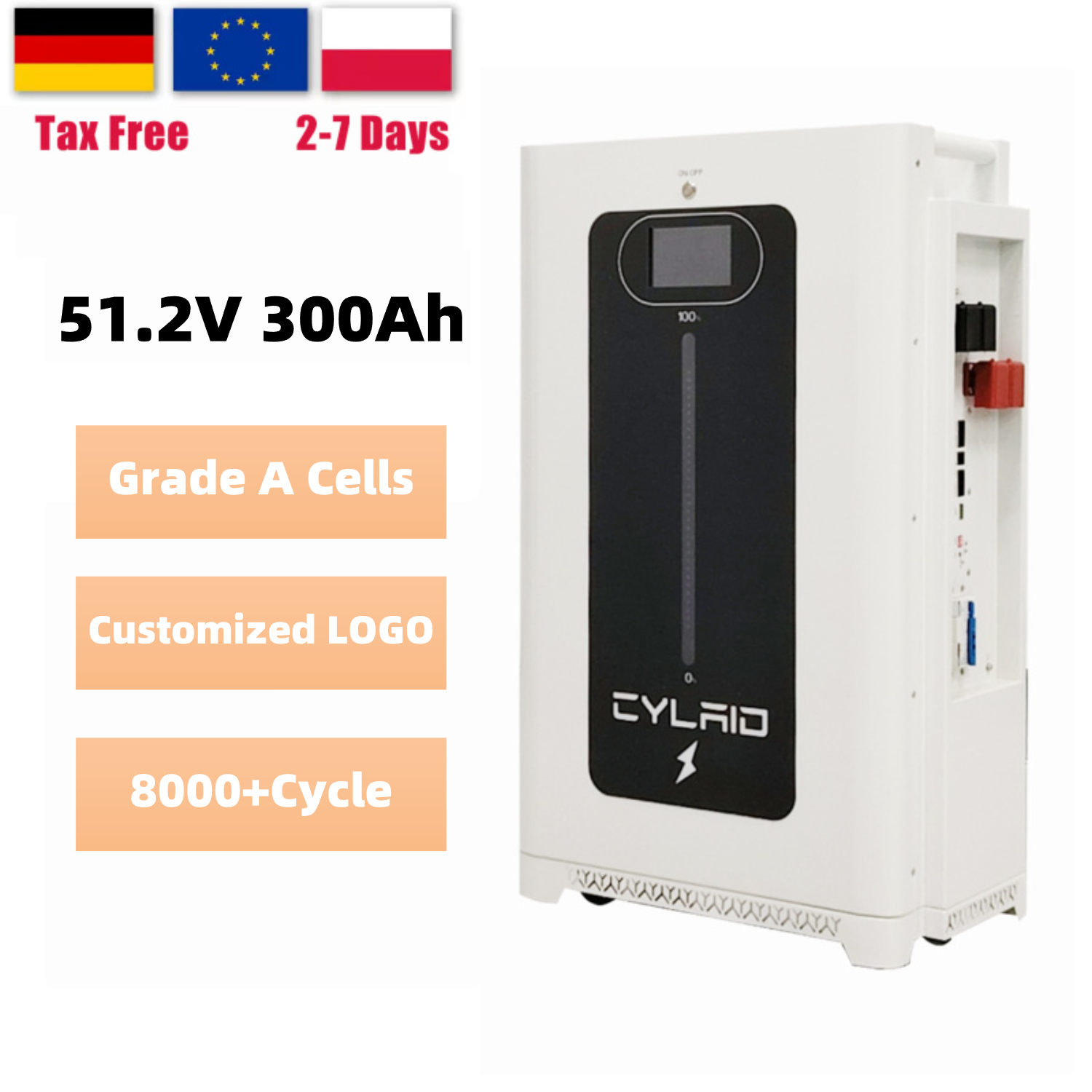 EU Stock Power Wall 48V 51.2V 280ah 300Ah 10Kwh 15kwh Lifepo4 Home Battery Solar Power Energy Storage Lifepo4 Battery Pack
