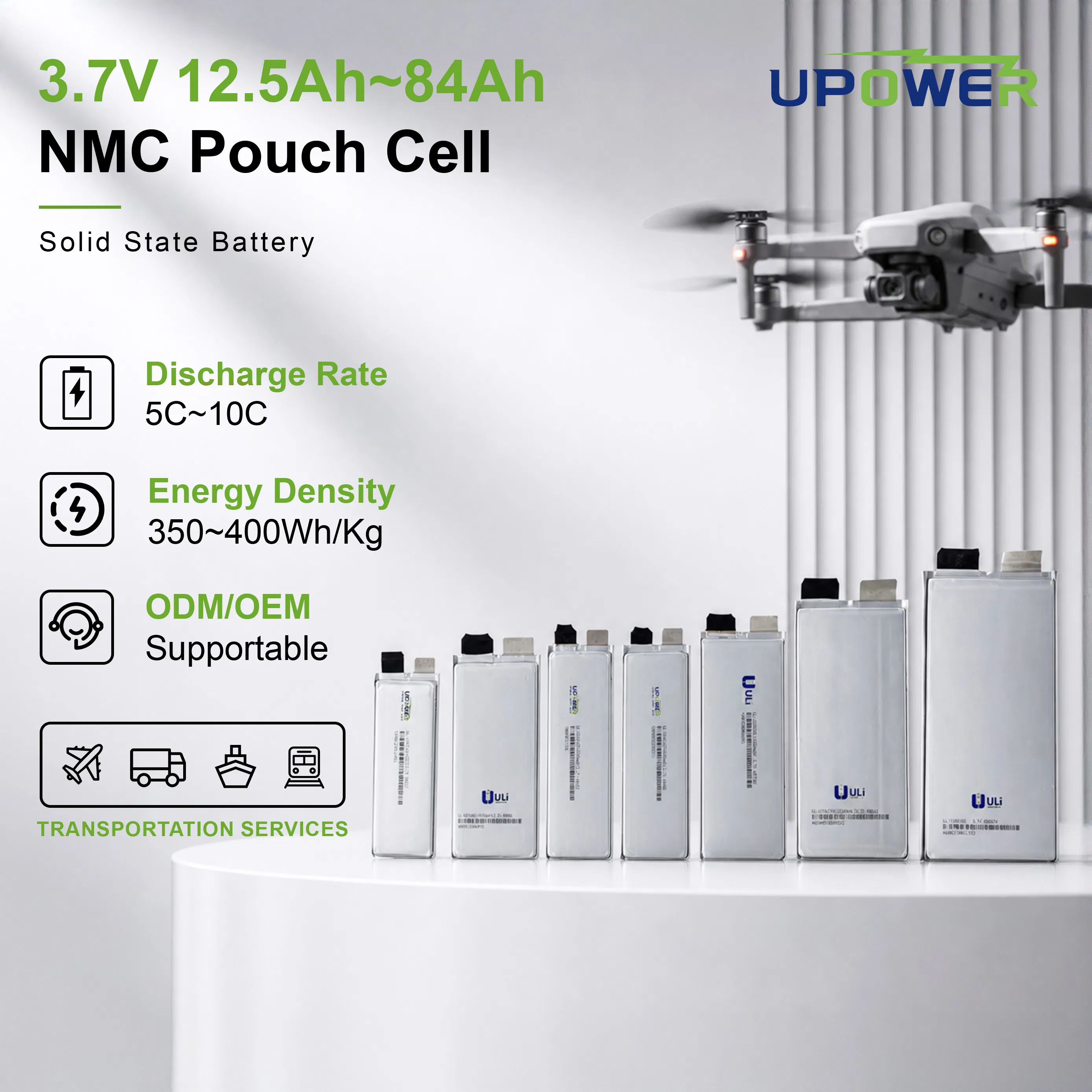 High Rate Uli 3.7V 12.5ah 10c Semi Solid State Battery 350wh/Kg Nmc Pouch Cell for Delivery Drones