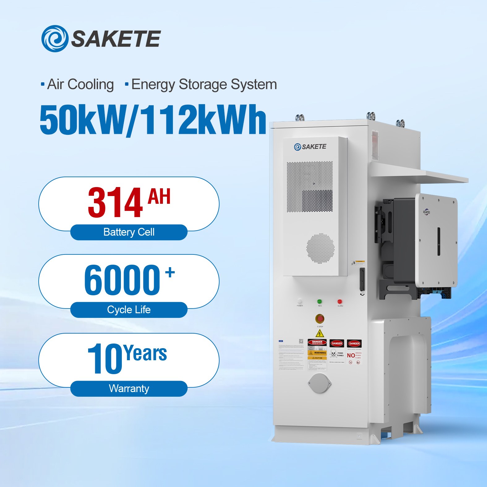 SAKETE High Capacity 112kWh BESS LiFePO4 Battery 50kW Hybrid On/Off Grid Storage With 6000+ Cycles