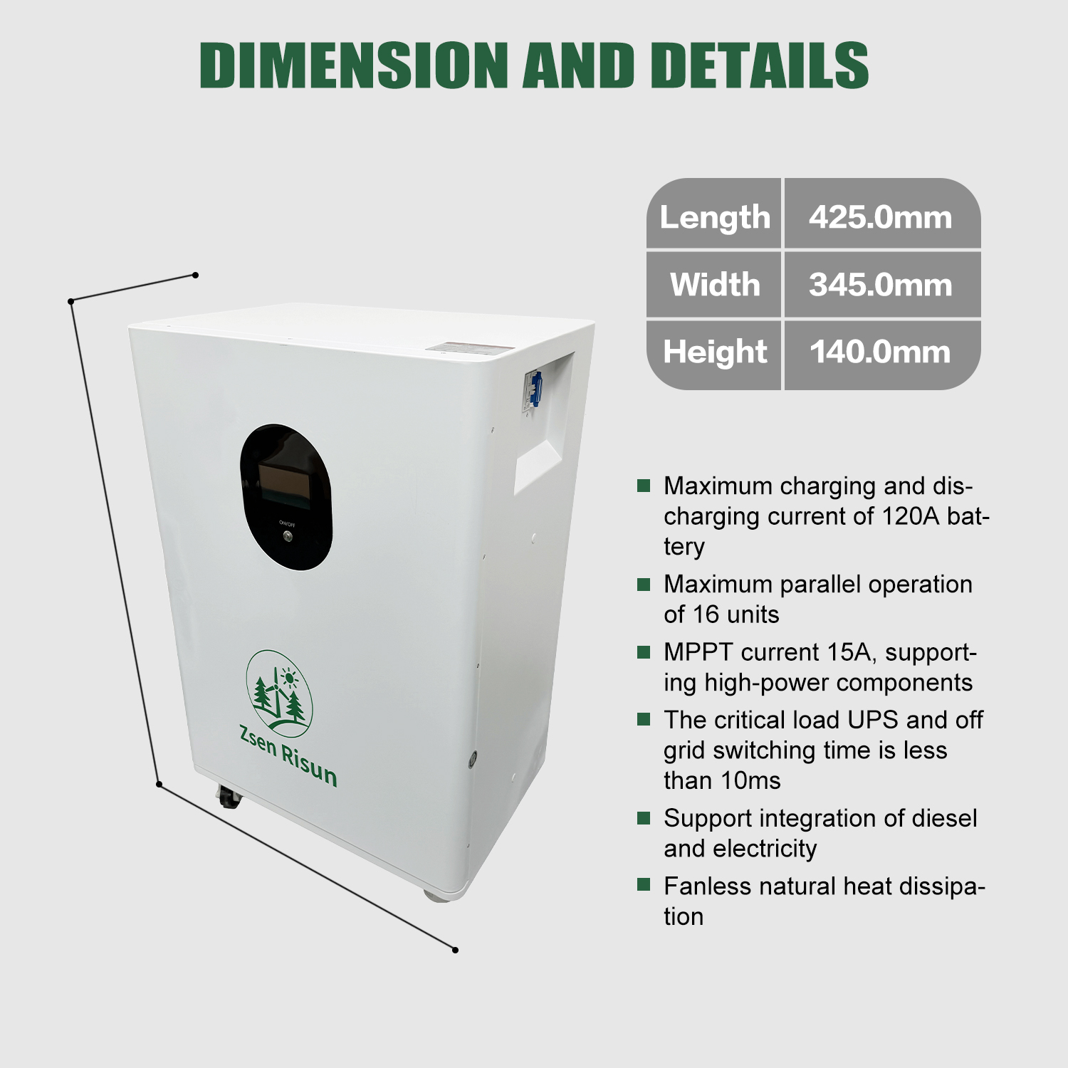 LifePO4 32kWh 51.2V 628Ah 200A Battery with Grade-A Cells and Wheels Solar Energy Storage System