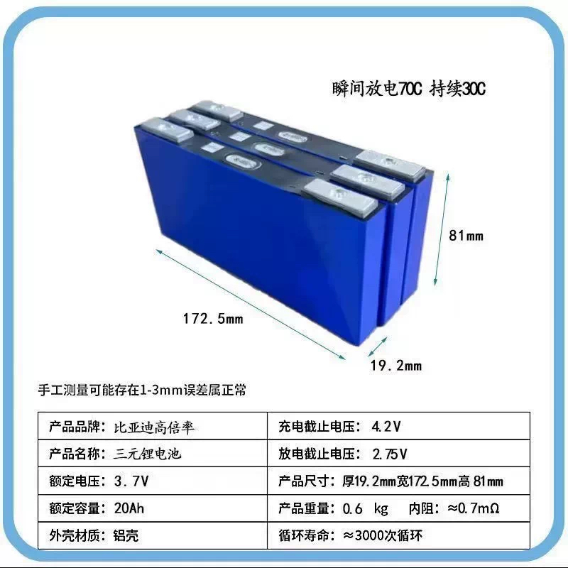 BYD Blade Battery Wholesale 3.7V 20Ah NMC High Discharger Rate 30C Blade Battery Cells for EV / Golf Cart / Battery Pack