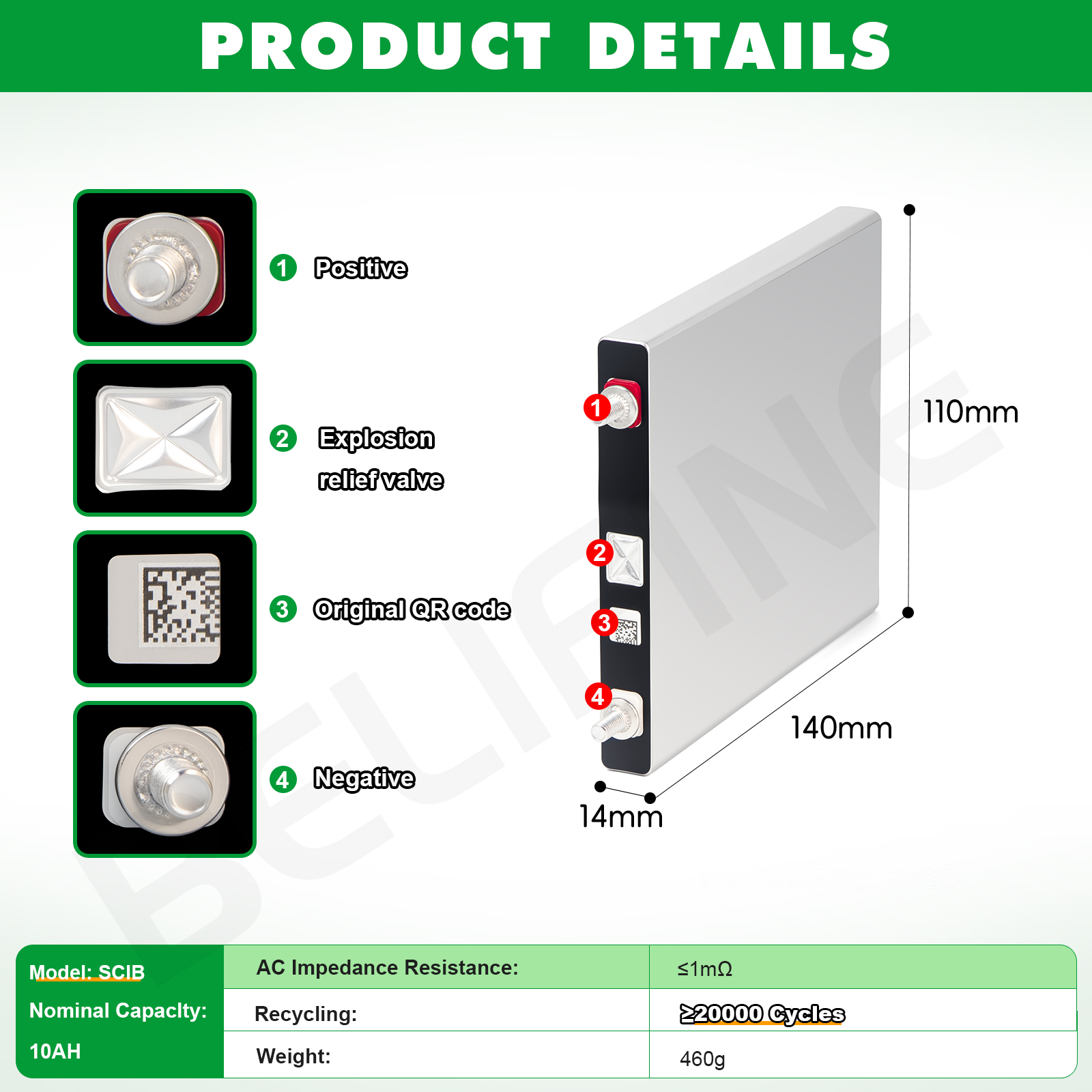 Scib Cells 10ah 75c Lto Prismatic Cells 2.4v 20000 Cycle Rechargeable Lithium Titanate Battery