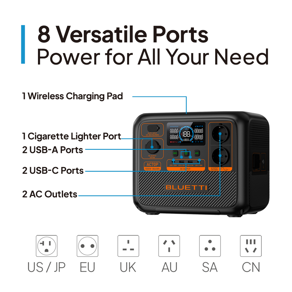 Bluetti AC70P Camping Charging Power Stations 1000w Price 48v Lithium Battery Pack For Solar System