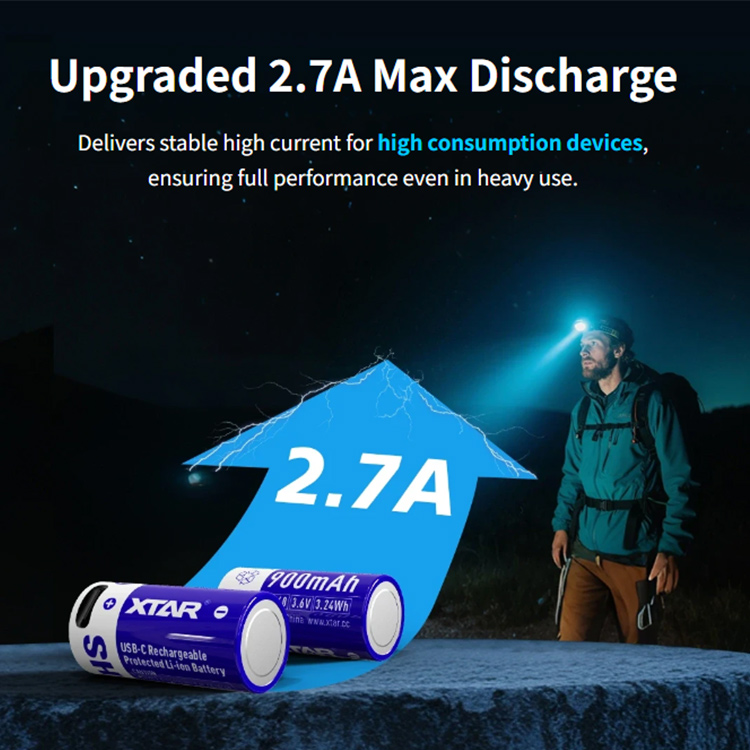 XTAR OEM Rechargeable 16340 USB-C 2.7A Max Constant Discharge Current Protected Type 3.6V Replace CR123A 16340 Li-ion Battery