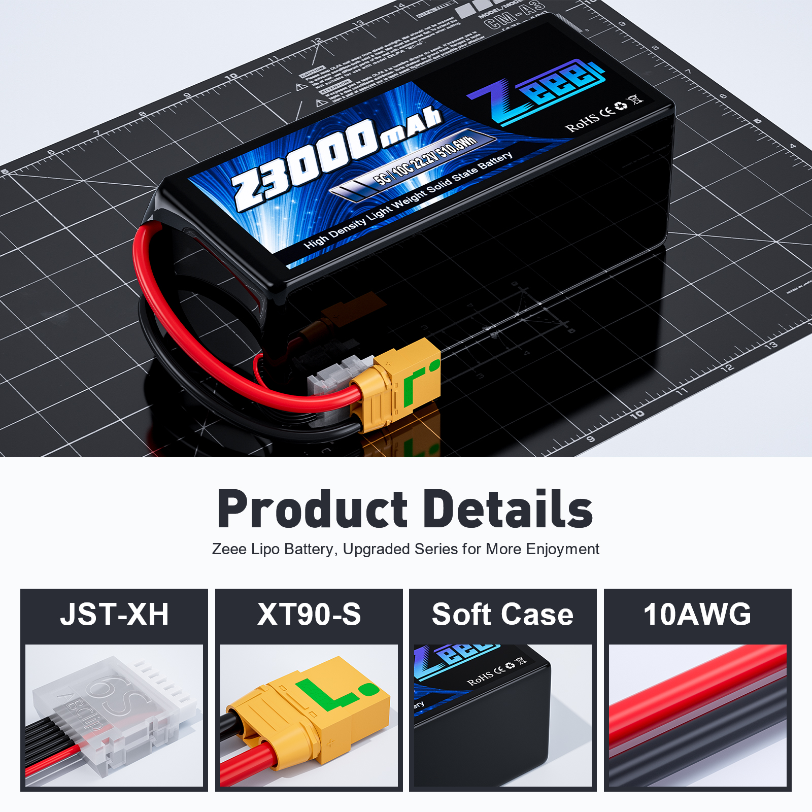 Zeee FPV Drone Battery 6S/12S 44.4V 12000/16000/23000/26000/29000/32500/35000mAh 5C/10C Semi- Solid State Battery For FPV Drone