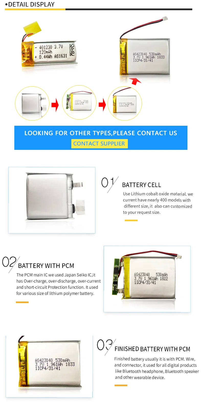 Rechargeable Solid State Battery 500829 3.7V 10mAh 500 Cycles Lithium Battery Details