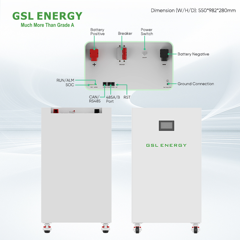 GSL ENERGY Lithium Ion Battery 20kWh 51.2V 400Ah Solar Battery With Wheel Home Storage LiFePO4 Battery 20kw Lithium Battery