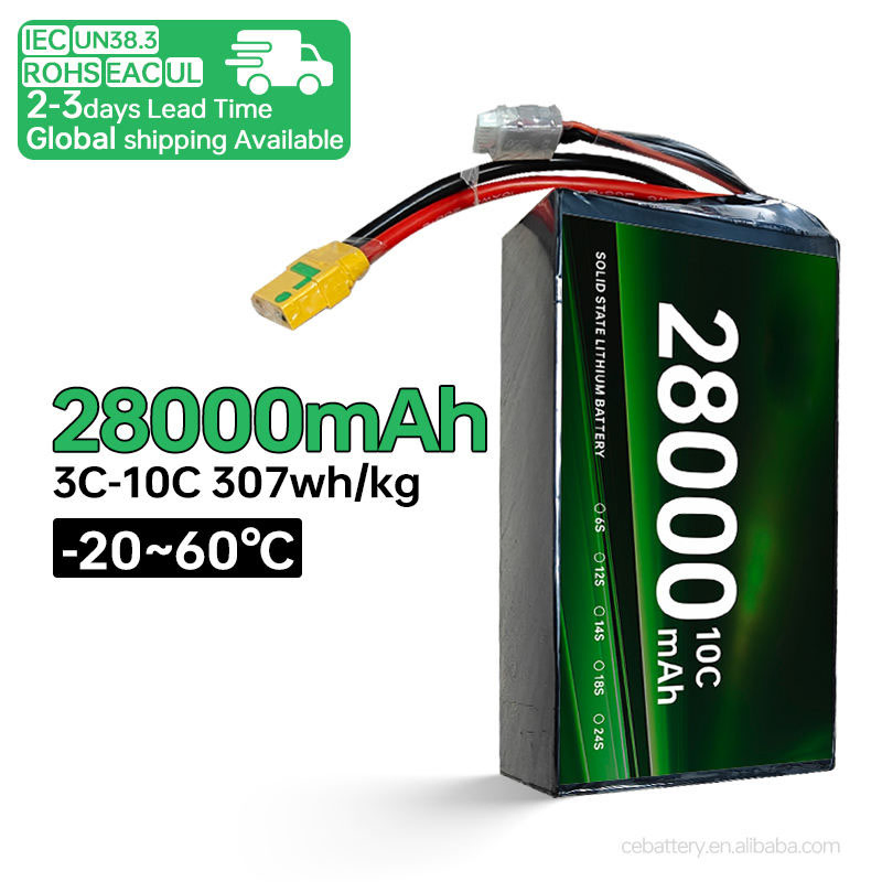 Customized 307wh/Kg 28000mAh 6s/12s/18s 23.7V/47.4V/71.1V 10c CE Certified 1000 Cycles Semi-Solid State Battery Pack for Fpv