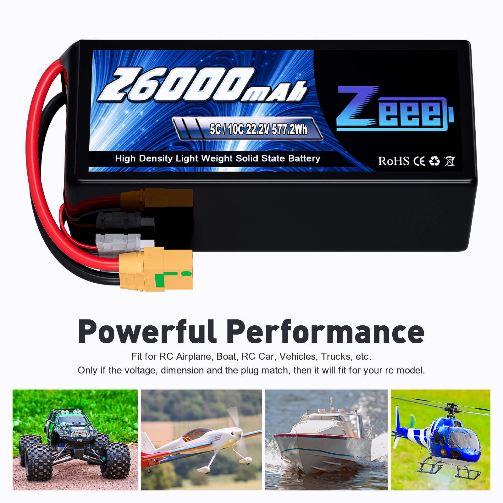 Zeee FPV Drone Battery 6S/12S 44.4V 12000/16000/23000/26000/29000/32500/35000mAh 5C/10C Semi- Solid State Battery For FPV Drone