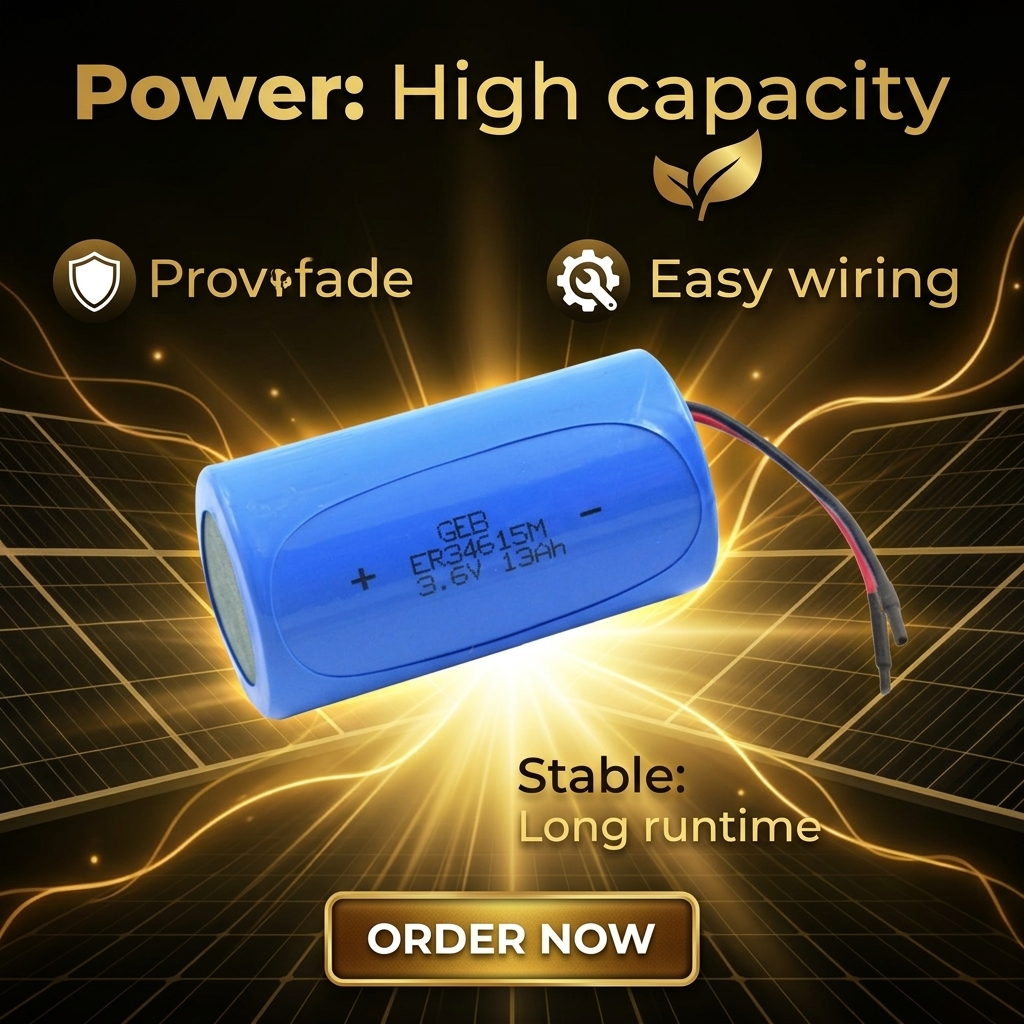 ER34615 3.6V 19Ah Lithium Thionyl Chloride Battery with Connector, 19000mAh D-Size Primary Cell for Smart Meter, IoT Sensor