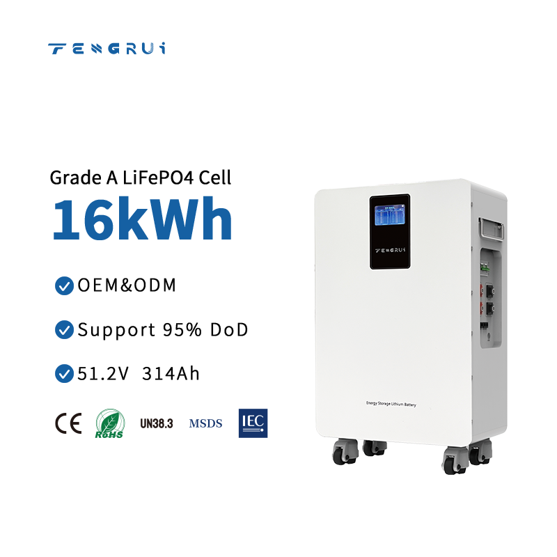 Floor-Standing 16kWh 51.2V 314Ah 80%~95% DoD Adjustable Mobile Solaire Lithium Iron Phosphate Battery Pack For Residential