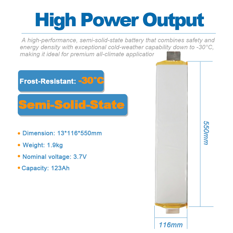 Wholesale High Capacity Frost-resistant NMC NCM Semi Solid State Lithium-Ion GFB 3.7V 123Ah Pouch Cell Battery for EV