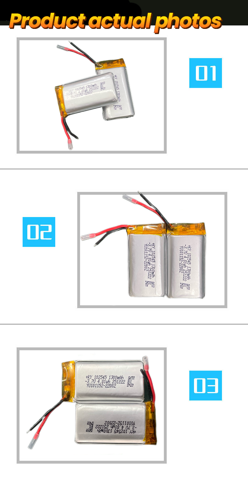 Factory OEM Wholesale KC Quality 102545 3.7v Cell 1300mAh 1500mAh 2000mAh 2200mAh 2500mAh 3000mAh Li Polymer Pouch Battery Pack