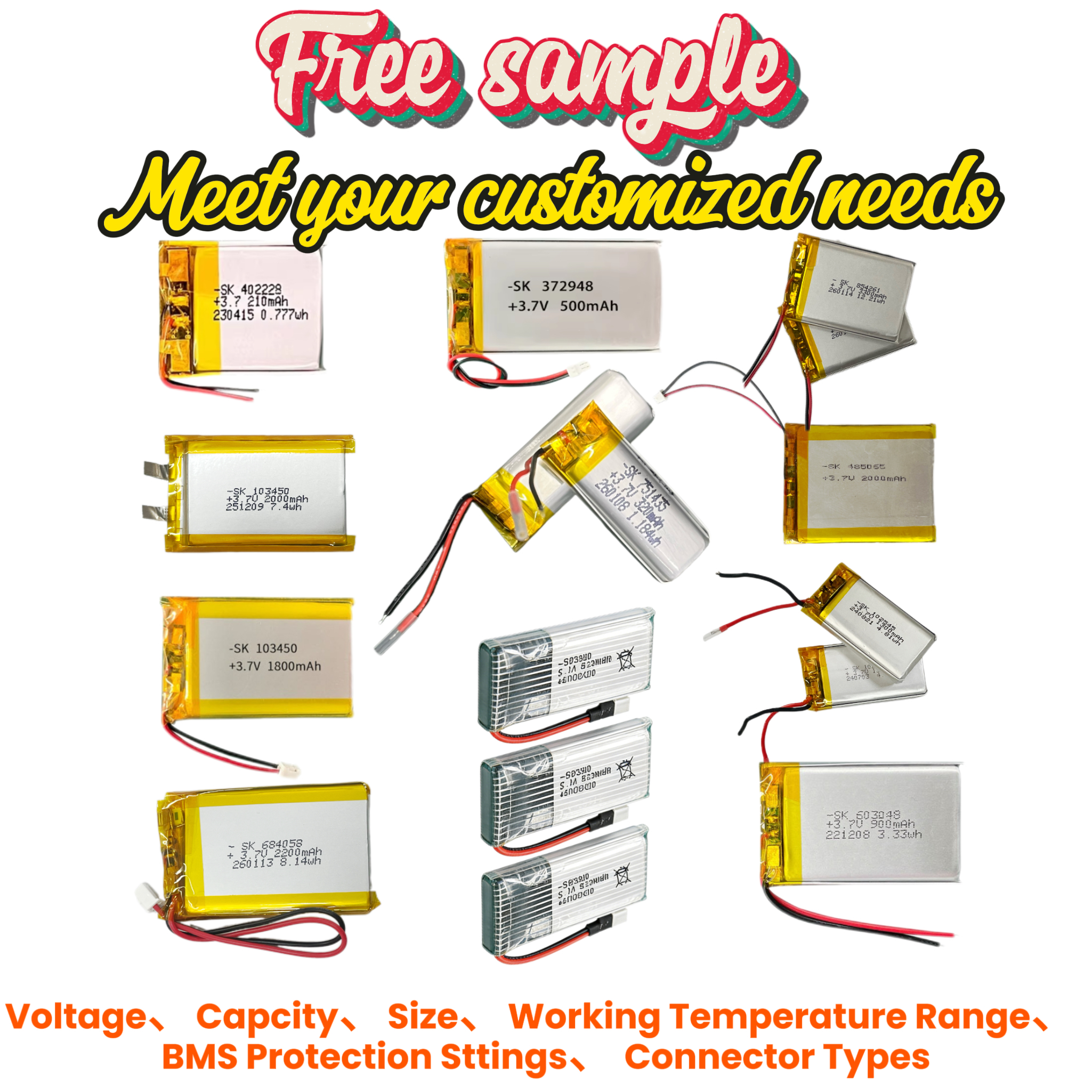 Factory OEM Wholesale KC Quality 102545 3.7v Cell 1300mAh 1500mAh 2000mAh 2200mAh 2500mAh 3000mAh Li Polymer Pouch Battery Pack