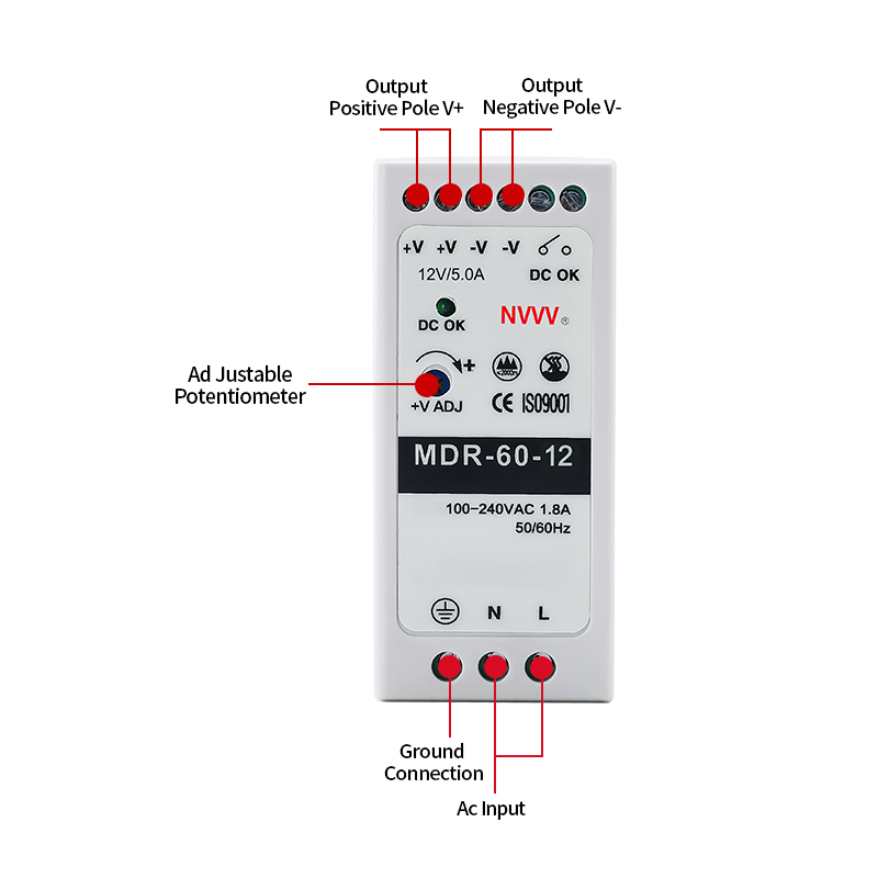 MDR 60W Switching Power Supply MDR Series AC to DC Power 60W 12V SMPS DIN RAIL
