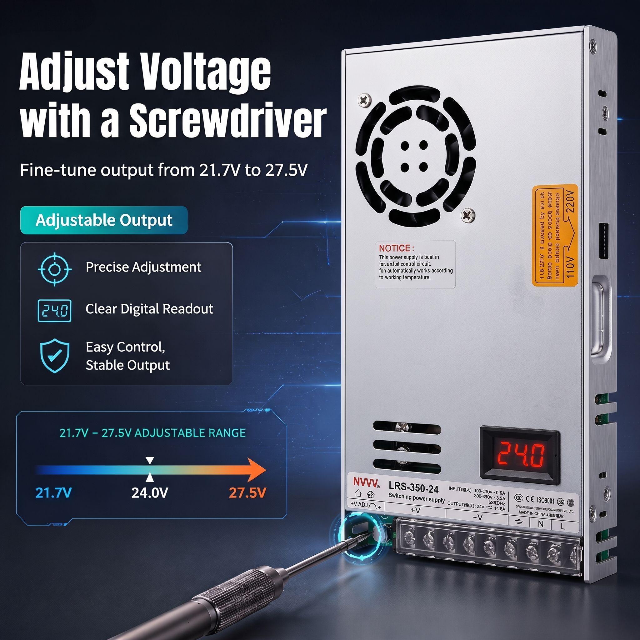 With LED Display 24V 350W AC-DC Switch Power Supply Single Output Enclosed Adjustable Voltage LRS-350-24SX