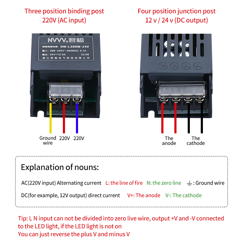 NVVV LS-300W-24V  Input 200~240Vac Led Driver Output SMPS Switching Power Supply 24VDC LED Driver for LED Lights