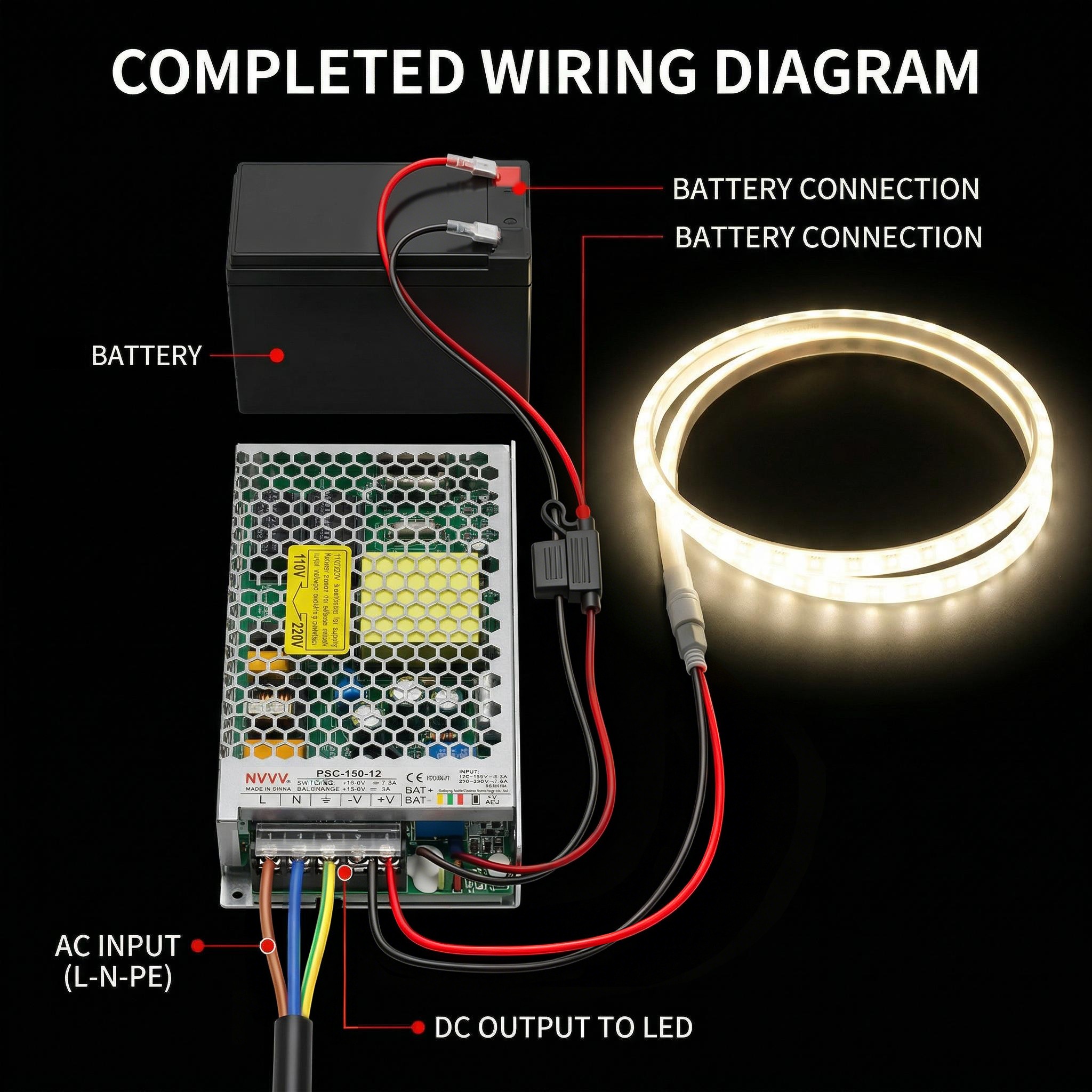 UPS Charging Function PSC-150 12V DC, Monitored, Battery-Backed Emergency Switching Power Supply