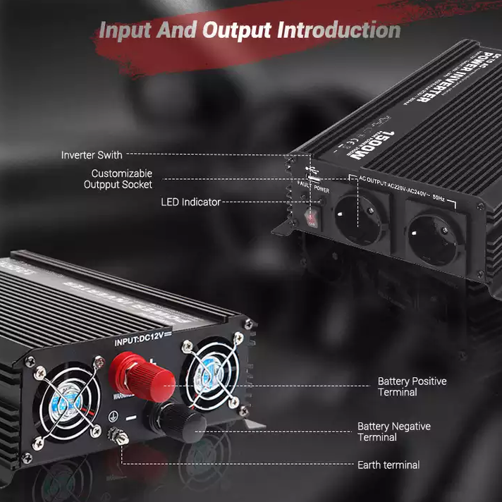 Single Output DC/AC Inverters 1000w 12v 24v  220v Off Grid Modified Sine Wave Power Inverter for Home Use Off-gird Solar System