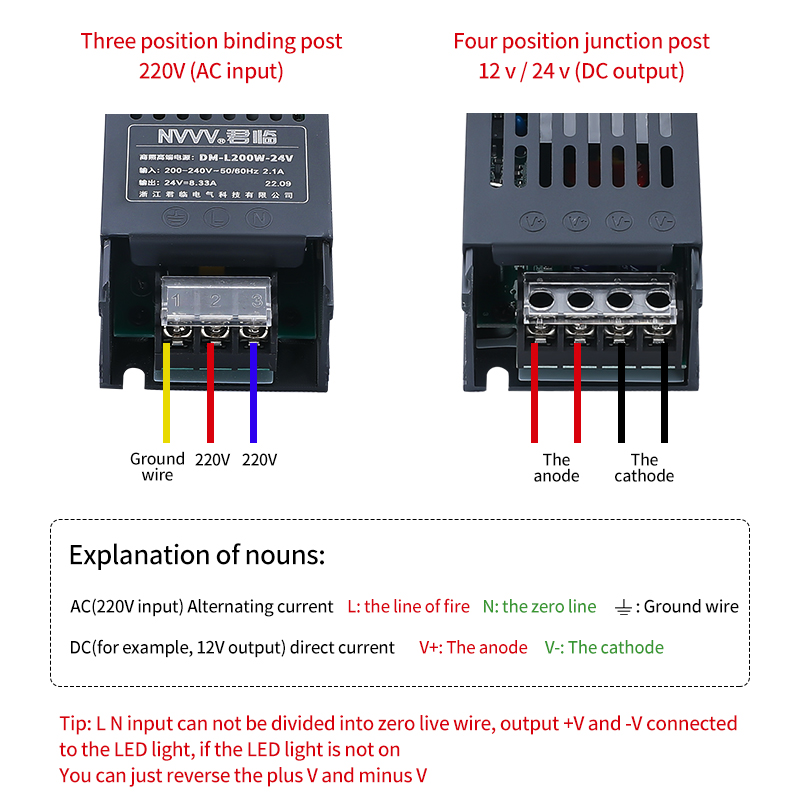 NVVV LS-200W-24V  Input 200~240Vac Led Driver Output SMPS Switching Power Supply 24VDC LED Driver for LED Lights