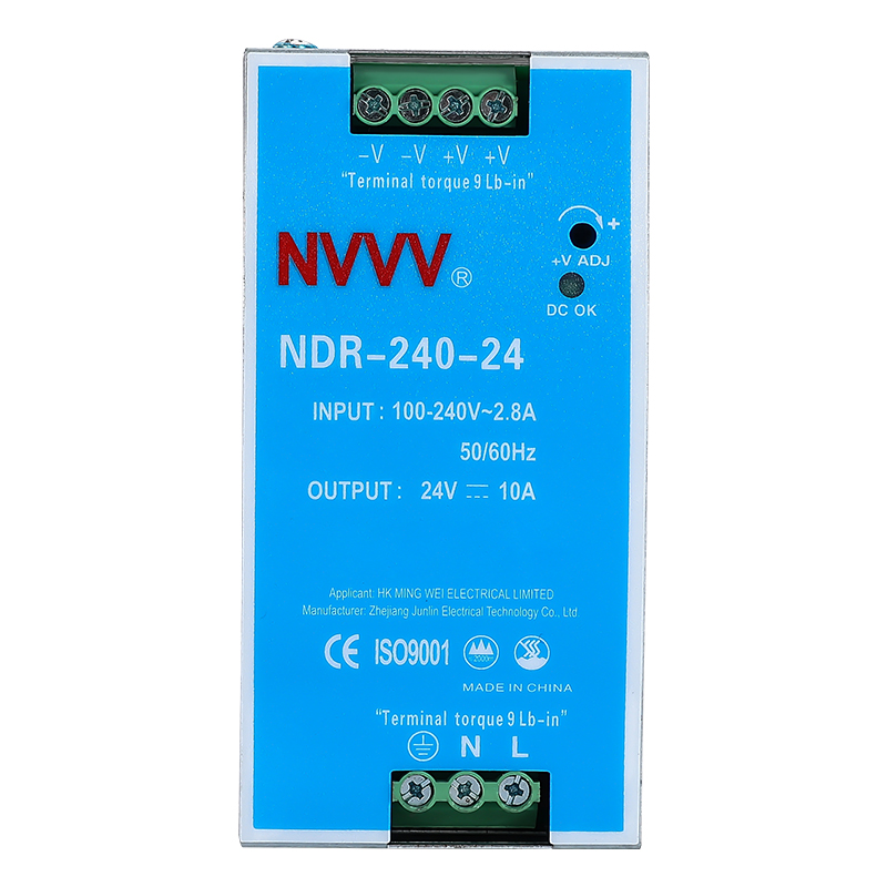 NVVV 240W 24V NDR-240-24 AC/DC Industrial DIN Rail Power Switching Power Supply 10A CE Rohs ISO9001 CCC 6 Years  201 - 300W