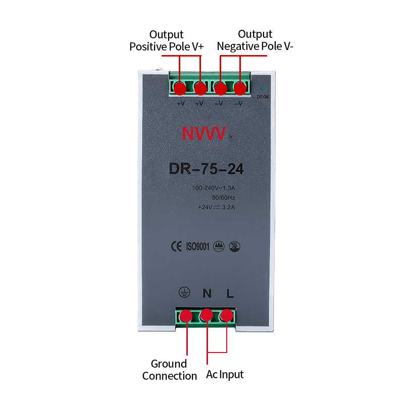 DR-75-24 AC to DC 75W Transformer Industrial DIN-Rail 24V 3.2 Amp Switch Power Supply