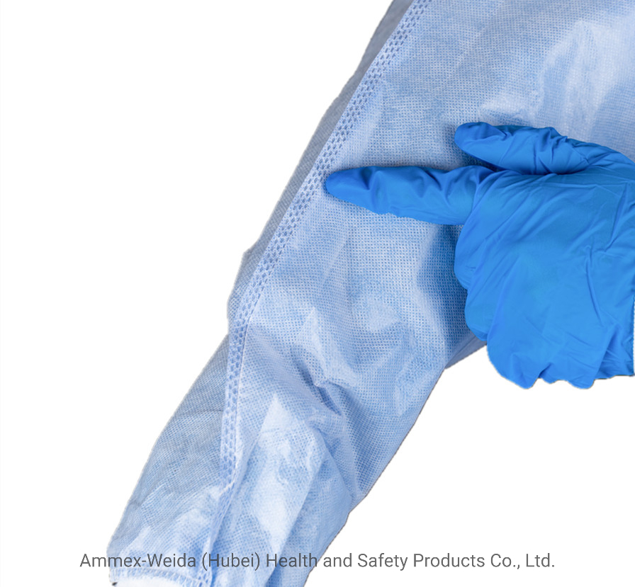 Fluid-Resistance Reinforced Disposable SMS Surgical Gown with Knitted Wrist for Doctor/Nurse Use