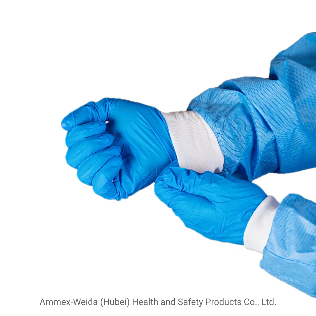 Fluid-Resistance Reinforced Disposable SMS Surgical Gown with Knitted Wrist for Doctor/Nurse Use