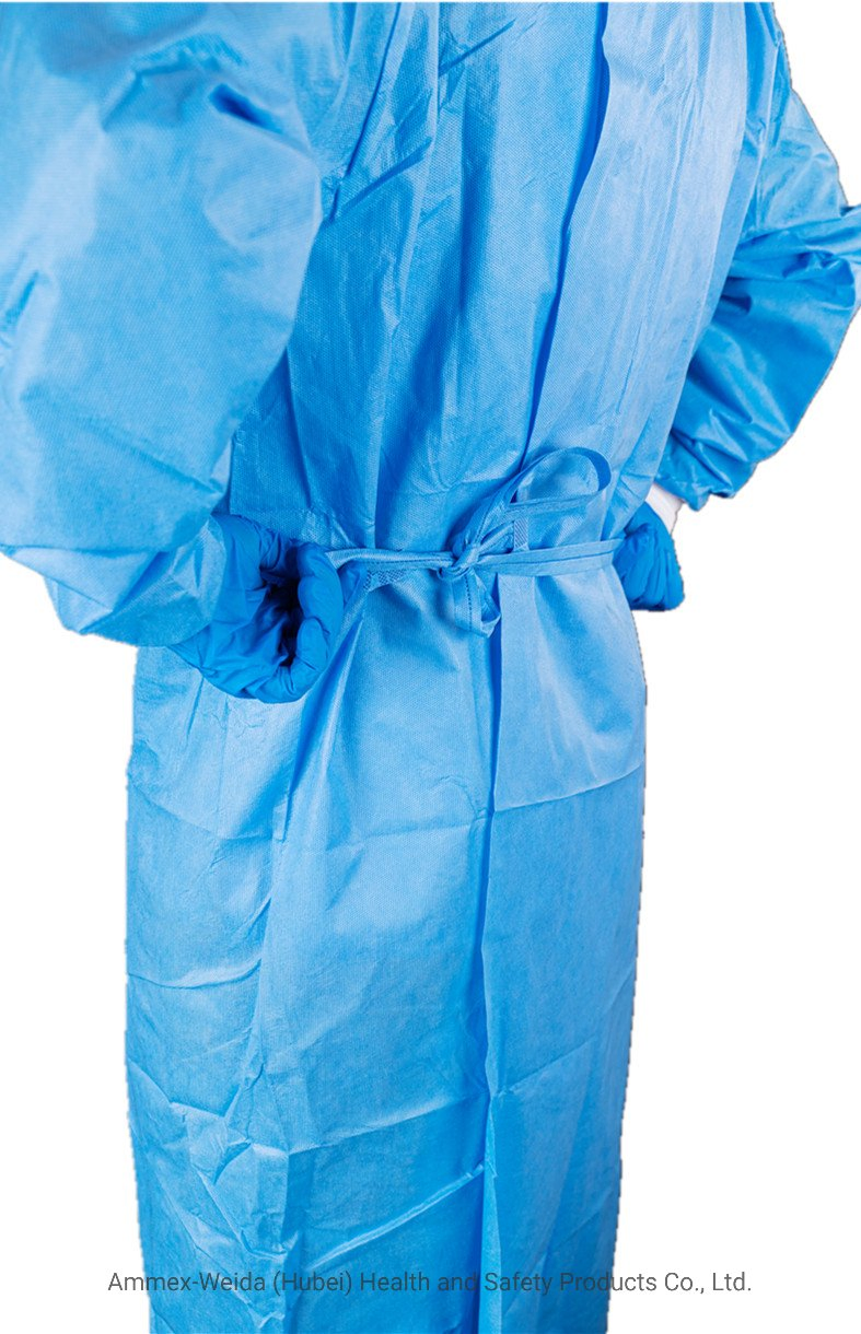 Fluid-Resistance Reinforced Disposable SMS Surgical Gown with Knitted Wrist for Doctor/Nurse Use
