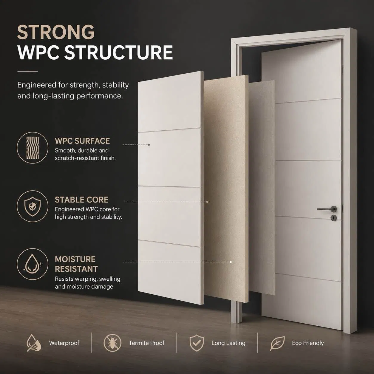 سوق إسرائيل 100% أبواب PVC WPC المقاومة للماء للغرف الداخلية والحمام، سوق فلسطين أبواب PVC WPC عالية الجودة المقاومة للماء للفنادق والمدارس