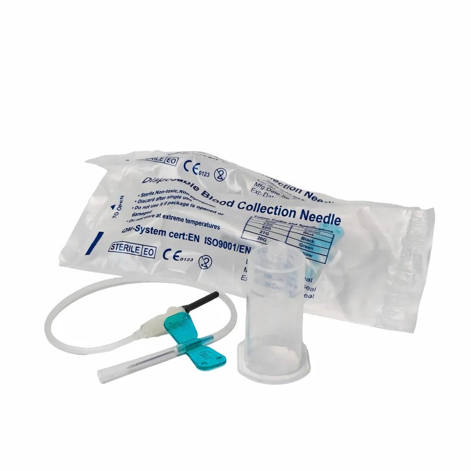 Set de infusión desechable con alas, tubo de PVC suave, mango de ABS con alas