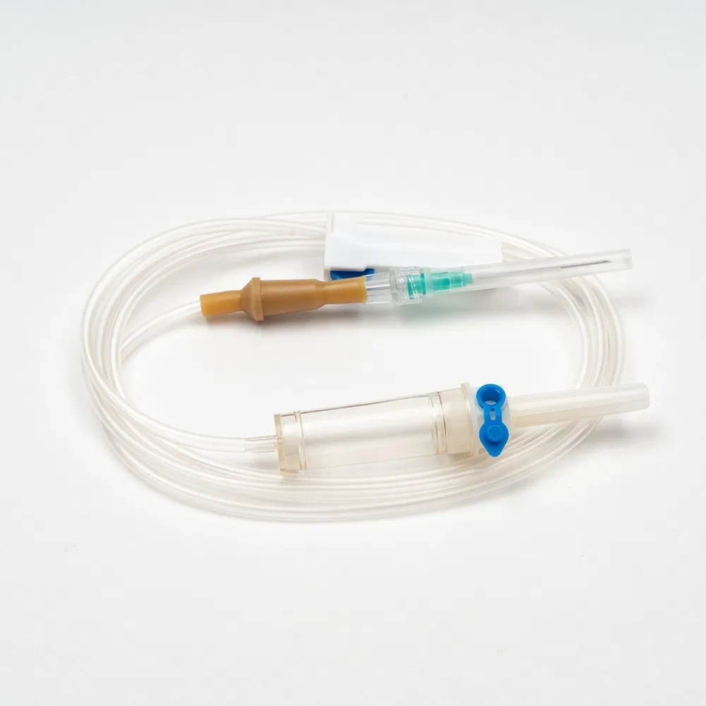 Juego de Infusión I. V. Desechable para Adultos 48 Goteo Cámara de Látex para Atención de Emergencia