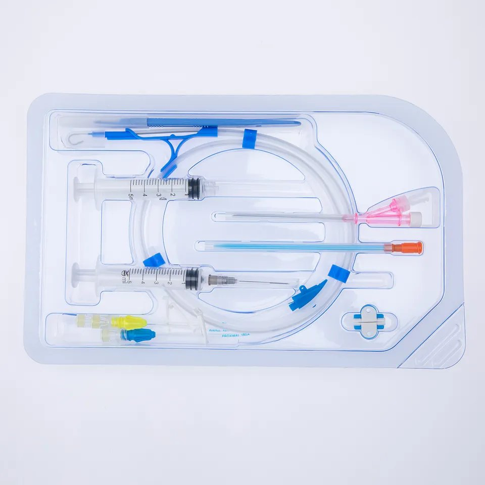 Juego de kit de catéter de hemodiálisis desechable médico OEM de un solo, doble y triple lumen