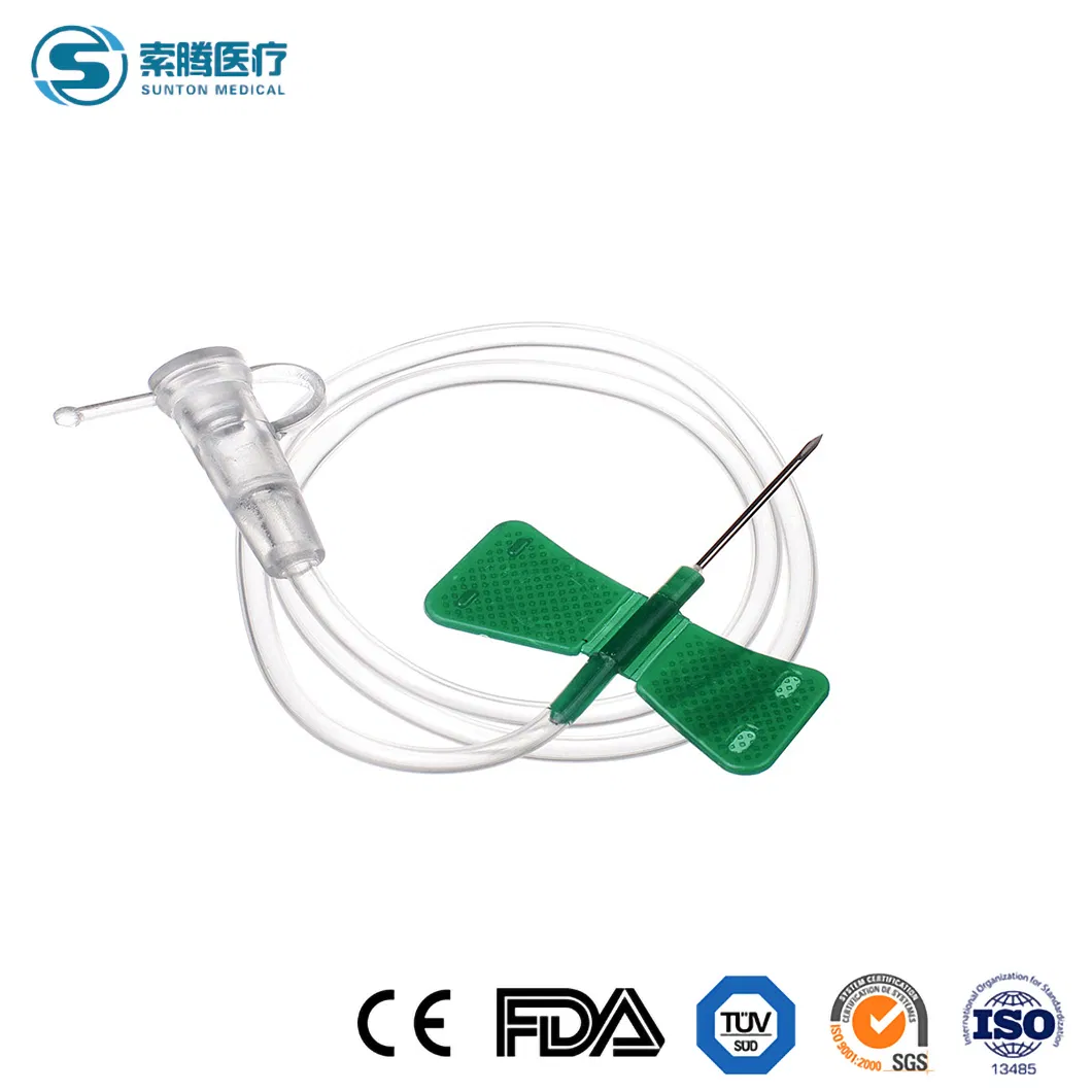 Conjunto de venas de seguridad Sunton China Fabricación de conjuntos de infusión Alas dobles PTFE 18g 22g 23G 24G Conjuntos de infusión IV con aguja mariposa y Luer Lock Slip