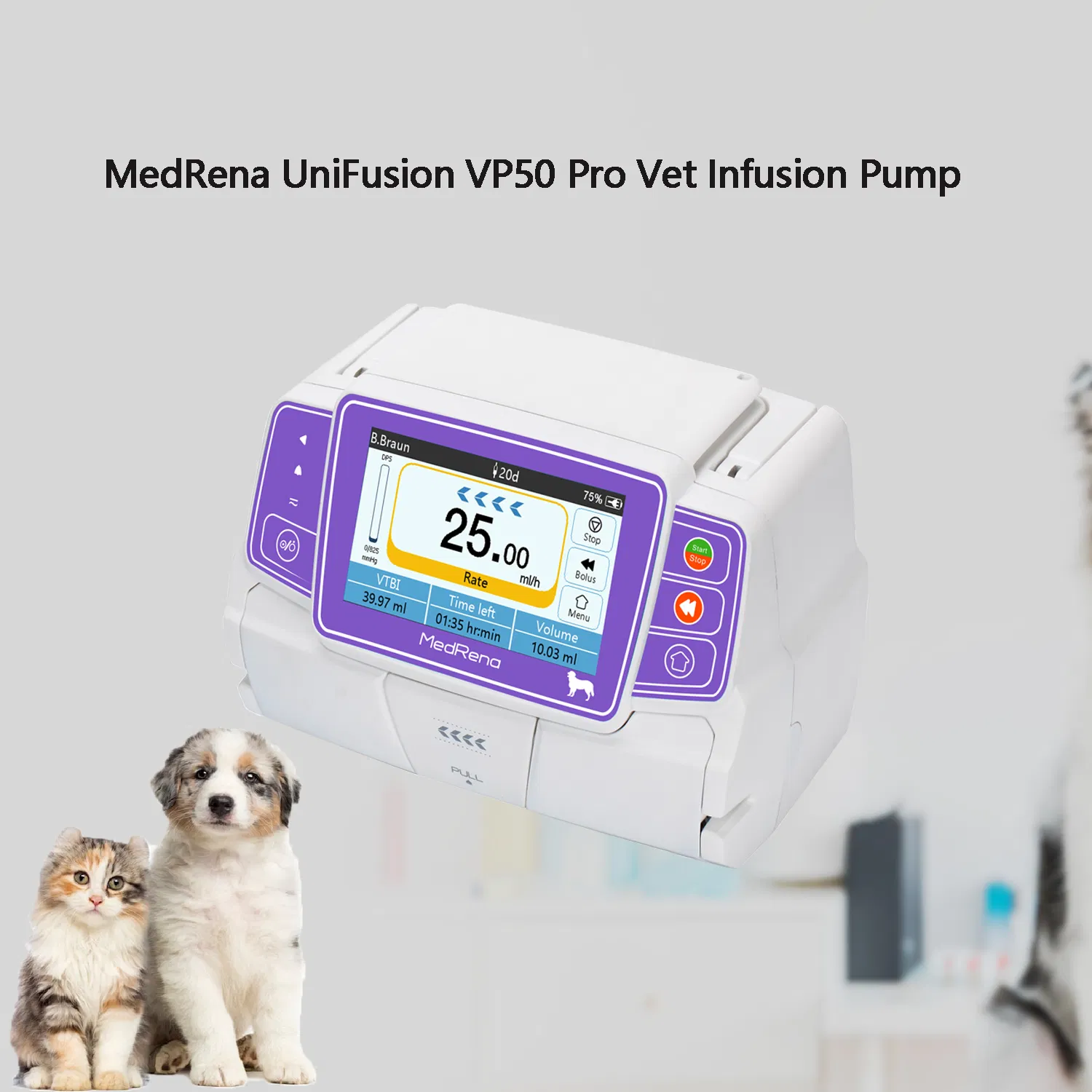 Bomba de infusión intravenosa volumétrica automática portátil para pequeños animales veterinarios